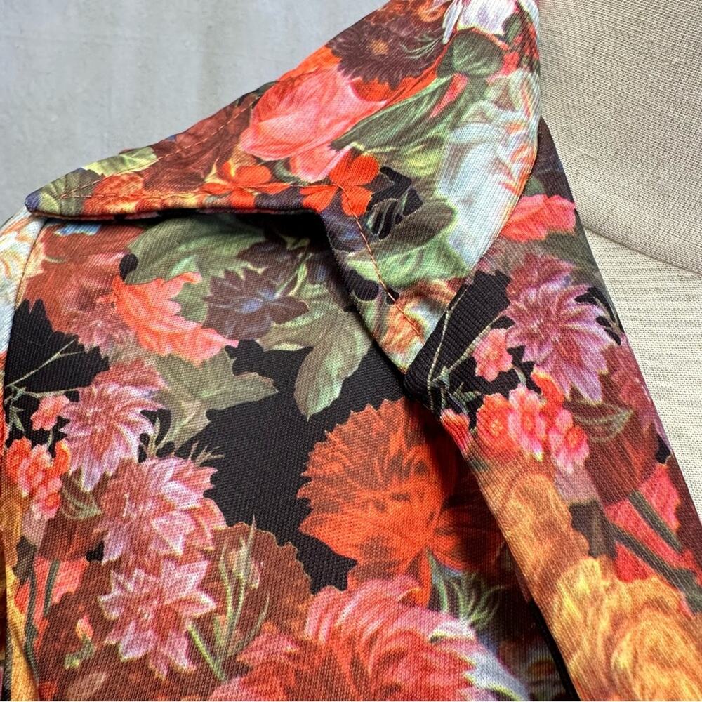 Vintage 70s Garden Colorful Floral Button Down Midi Shirt Dress Size 14 - Picture 5 of 16